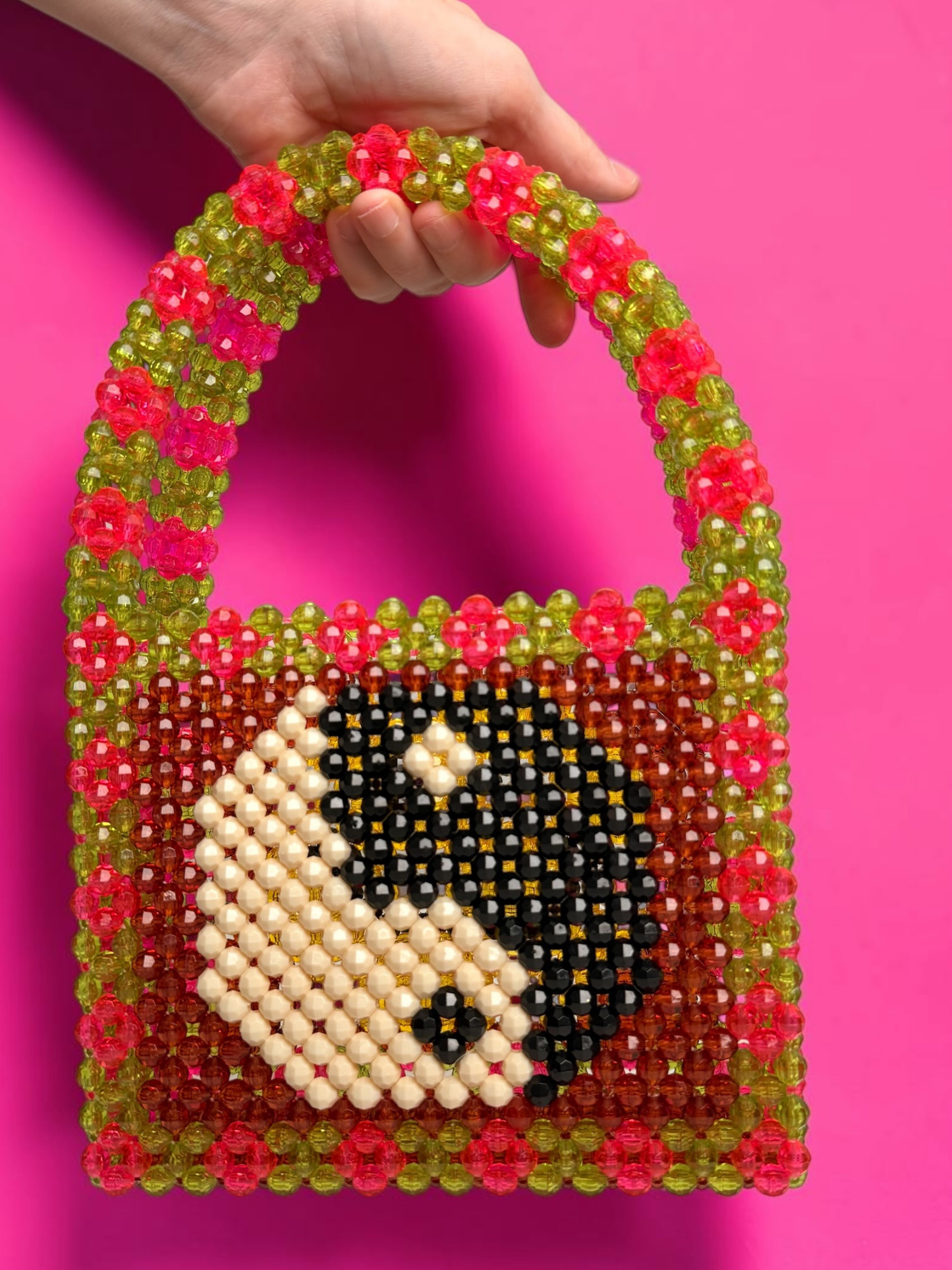 Dual Sided Yin Yang and Happy Face Bead Bag